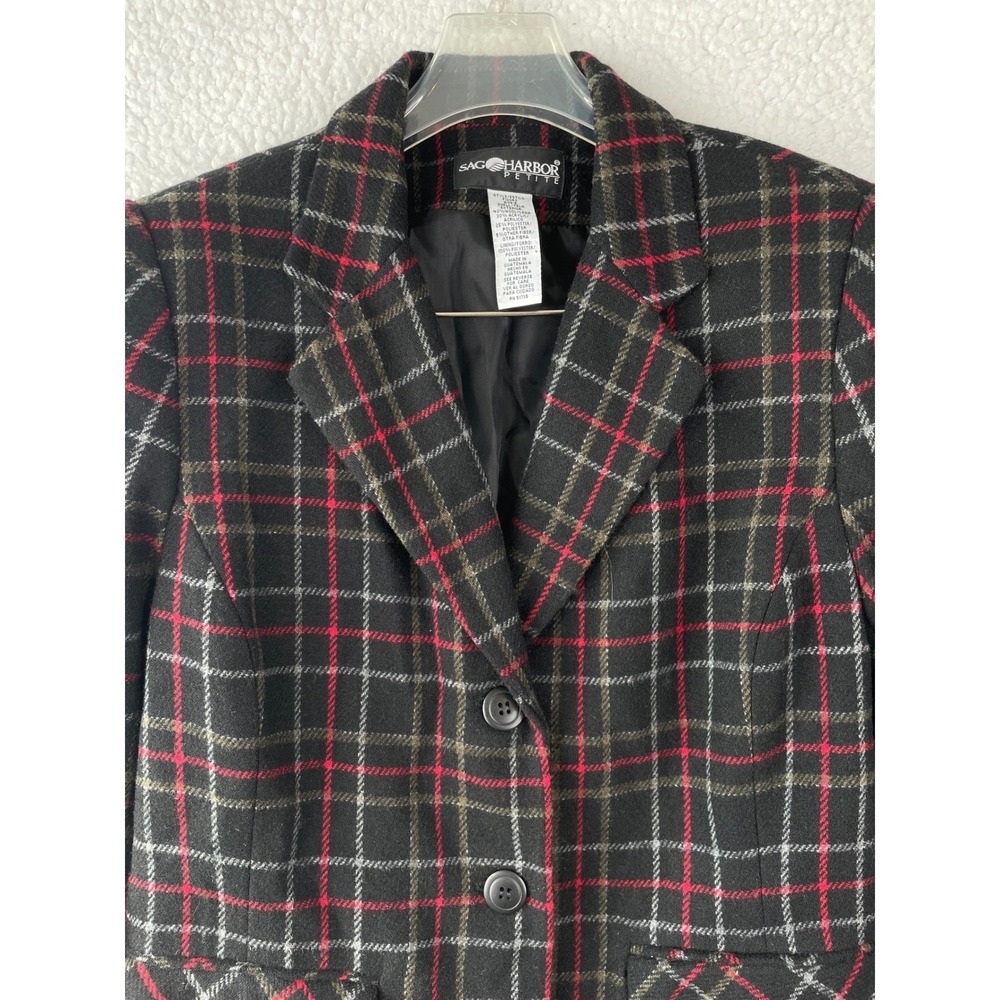Sag‎ Harbor Petite size 6 Womens Wool Blend Plaid Blazer Jacket Black Red